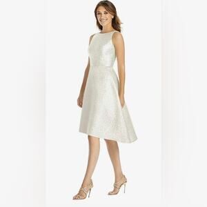 NWT Dessy Bridesmaid Dress 3035 Park Avenue Brocade Ivory Gold Sz 6